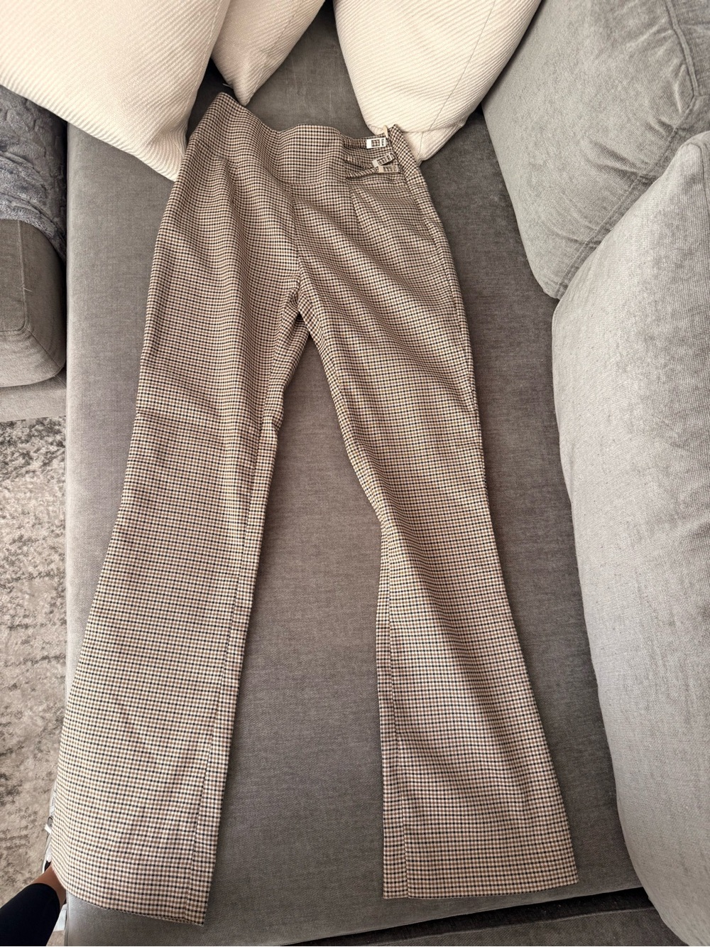 Meshki Beige and Black Houndstooth Boot Cut Pants